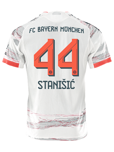 adidas Stanisic Authentic Away Jersey 25/26 w/ Sponsor + Meister Bundesliga Patch (White/Red]