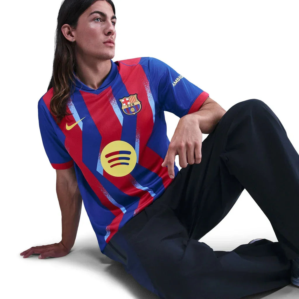 Nike Men's FC Barcelona Kounde 4th Jersey 25/26 w/ La Liga Patches (Blue/Red/Yellow)