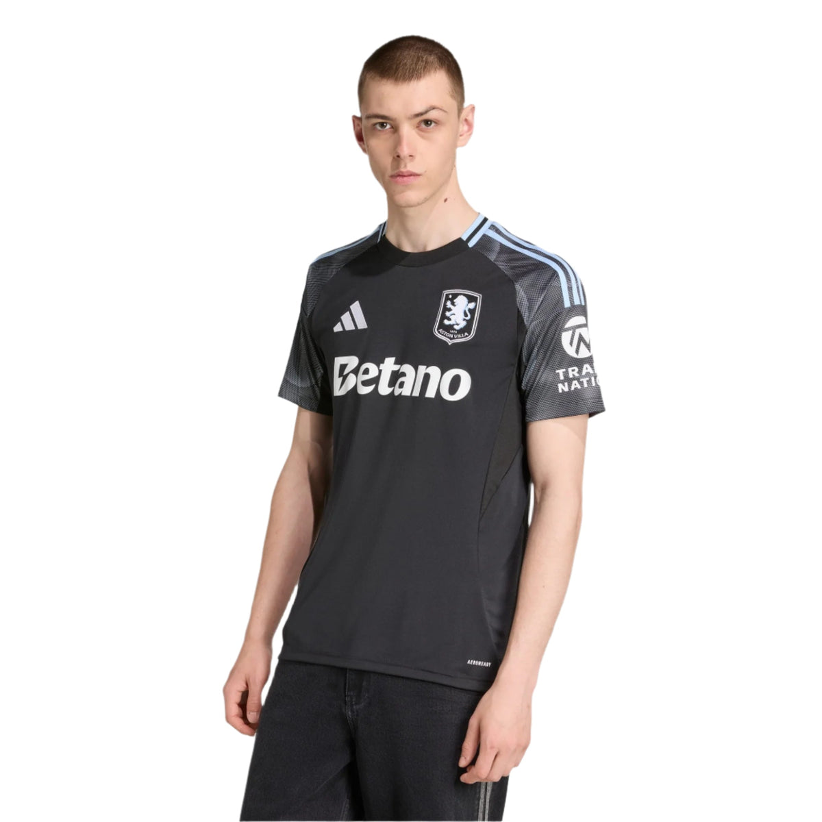 adidas A. Garcia Men's Aston Villa 25/26 Away Jersey w/ EPL + NRFR Patches (Black/Global Blue)