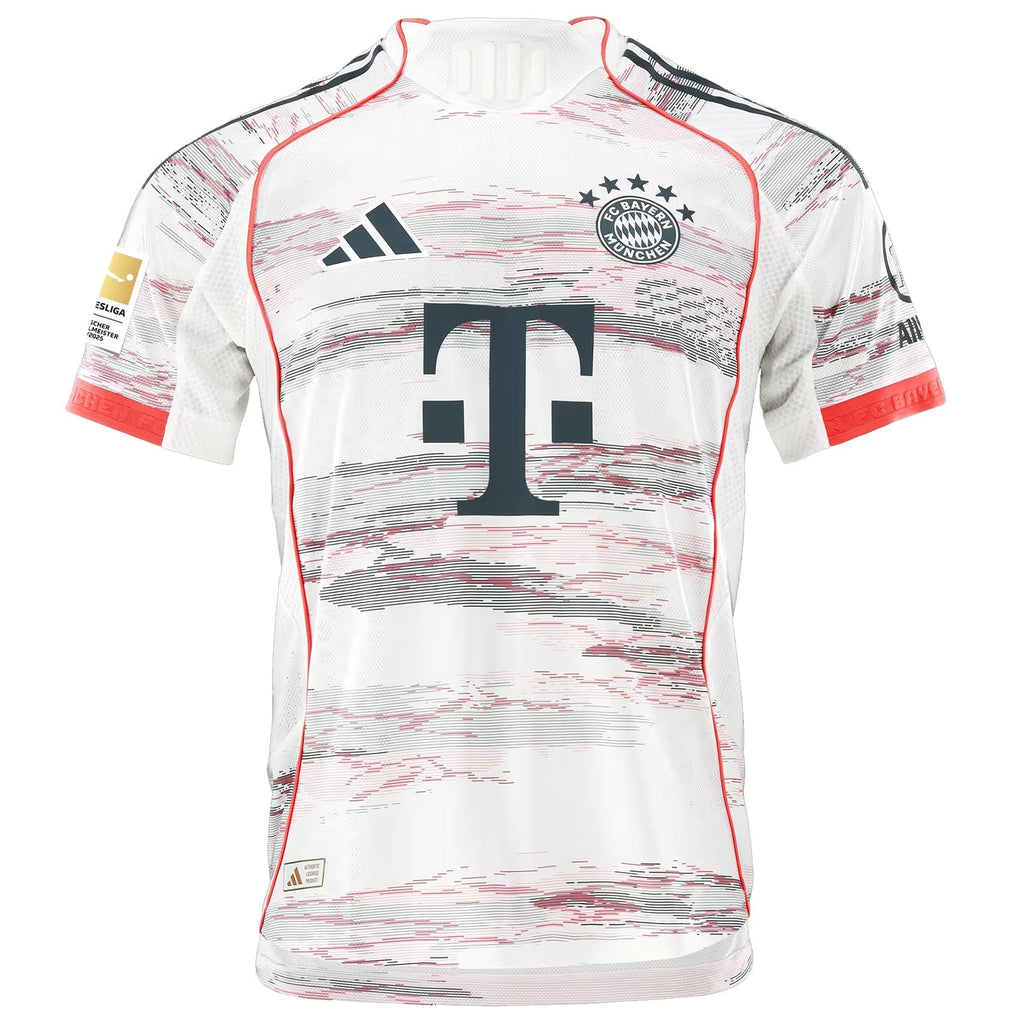 adidas Coman Authentic Away Jersey 25/26 w/ Sponsor + Meister Bundesliga Patch (White/Red)