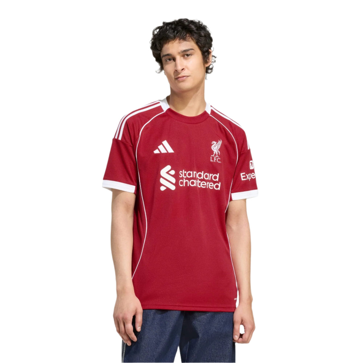 adidas Szoboszlai Men's Liverpool Home Jersey 25/26 w/ NRFR + EPL Champions Patch (Strawberry Red)
