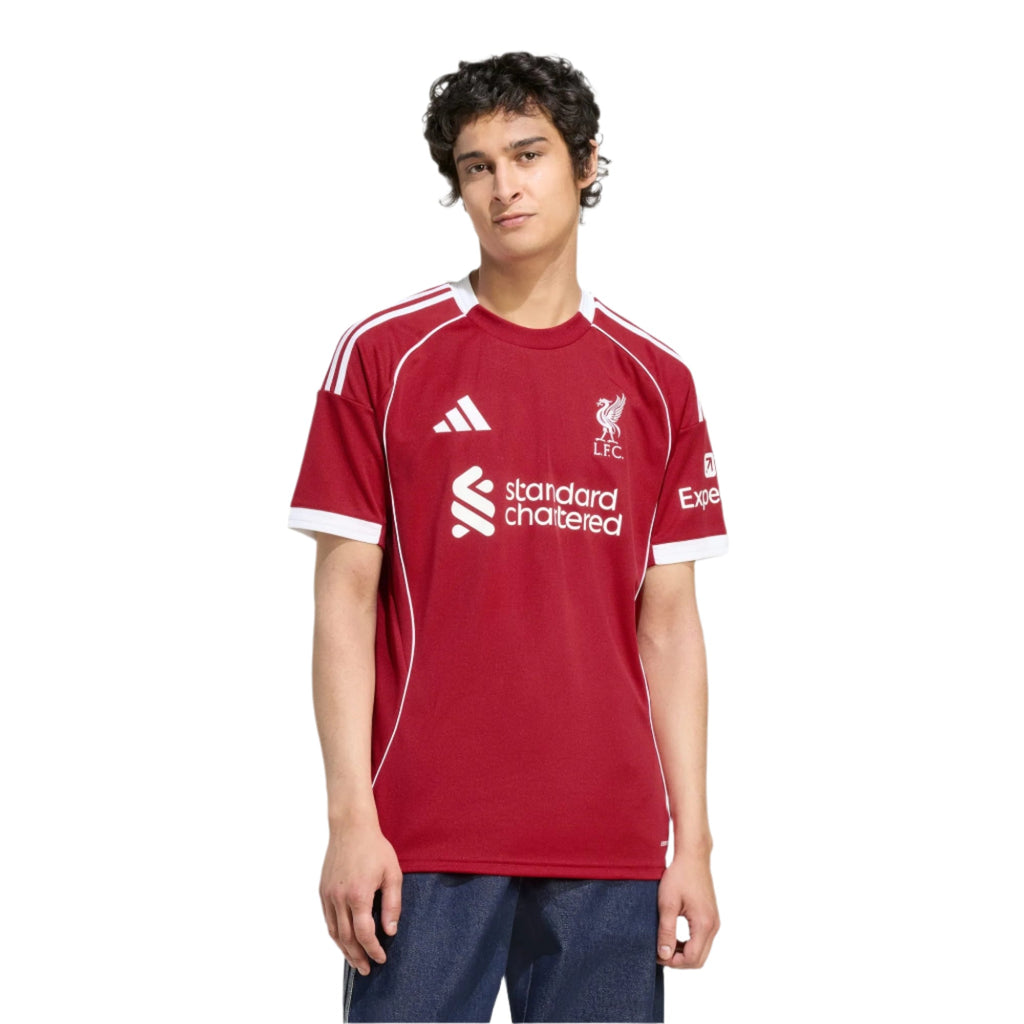 adidas Men's Liverpool Szoboszlai Home Jersey 25/26 w/ Champions League Patches (Strawberry Red)
