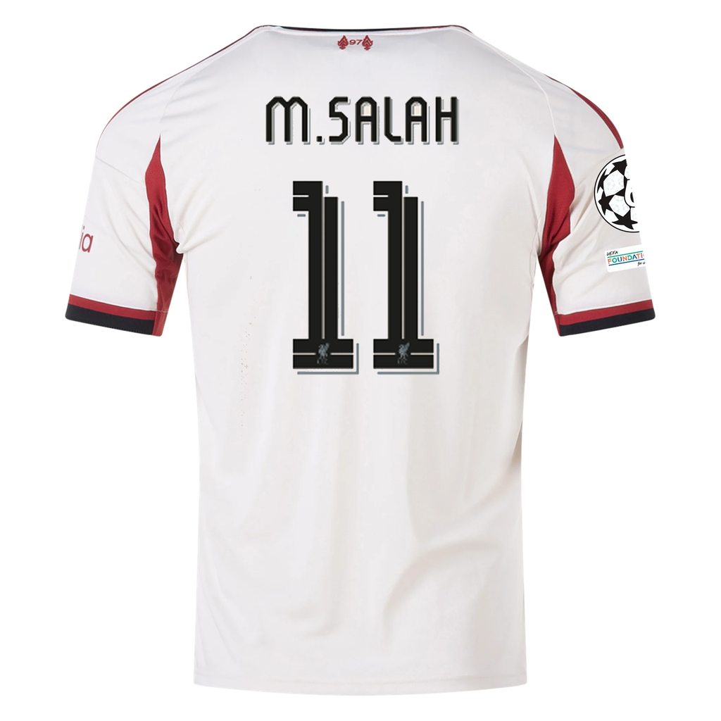 adidas Men's Liverpool Mohamed Salah Away Jersey w/ Champions League Patches 25/26 (Wonder White)