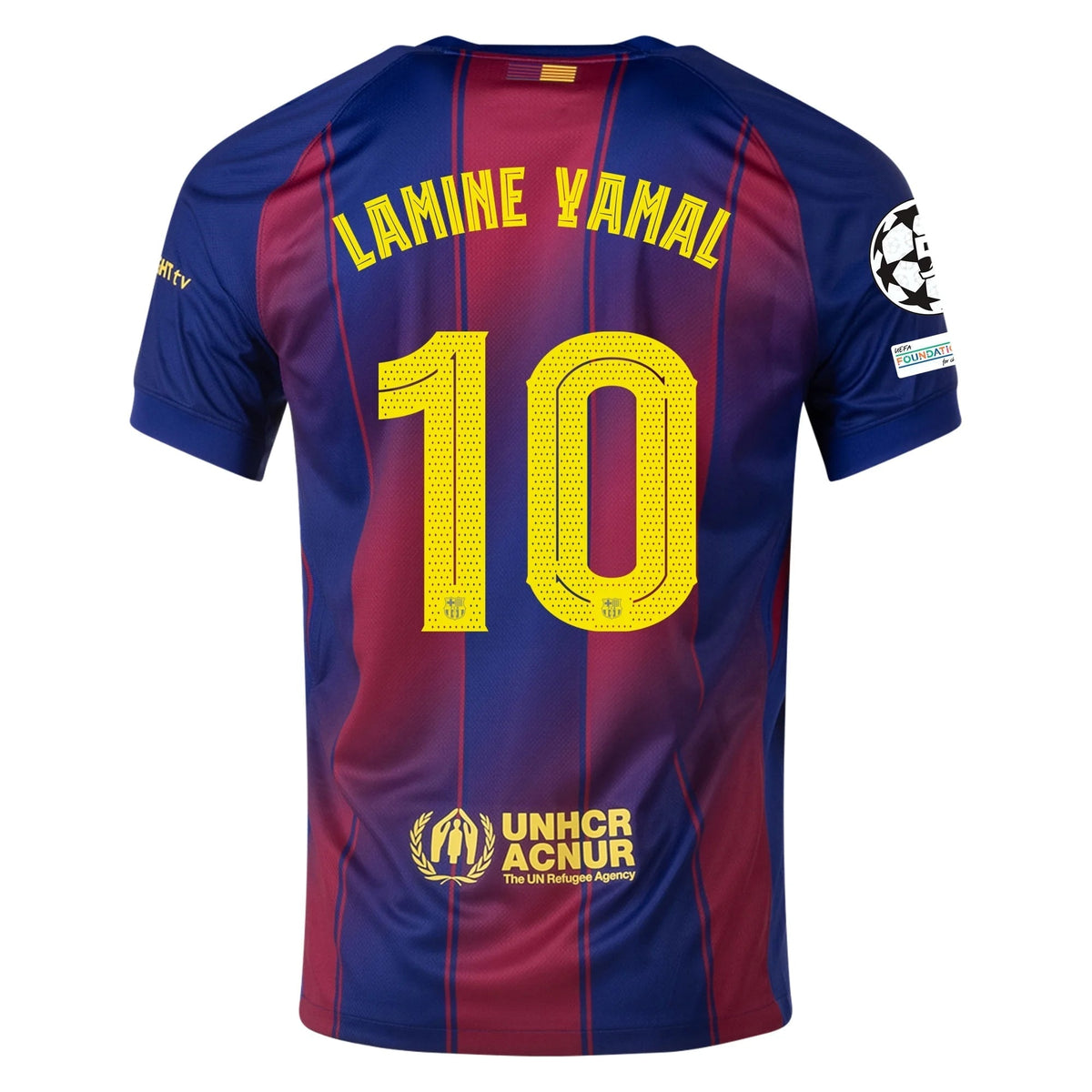 Nike Men's Lamine Yamal Barcelona Home Jersey 25/26 w/ Champions League Patches (Deep Royal Blue/Midwest Gold)