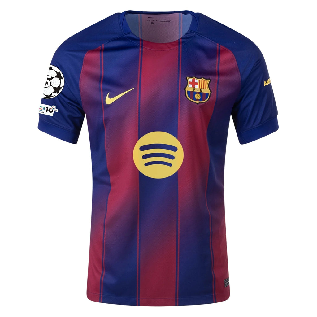 Nike Men's Lamine Yamal Barcelona Home Jersey 25/26 w/ Champions League Patches (Deep Royal Blue/Midwest Gold)