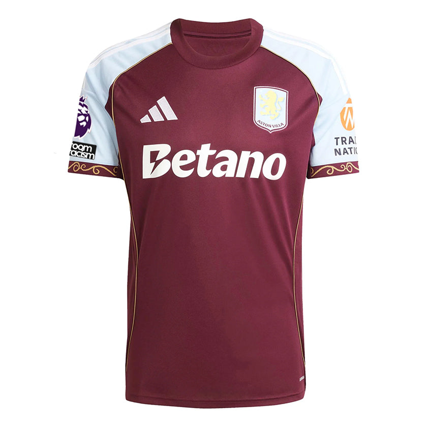 adidas Men's Aston Villa Home Jersey 25/26 w/ NRFR + EPL Patches (Maroon/Blue)