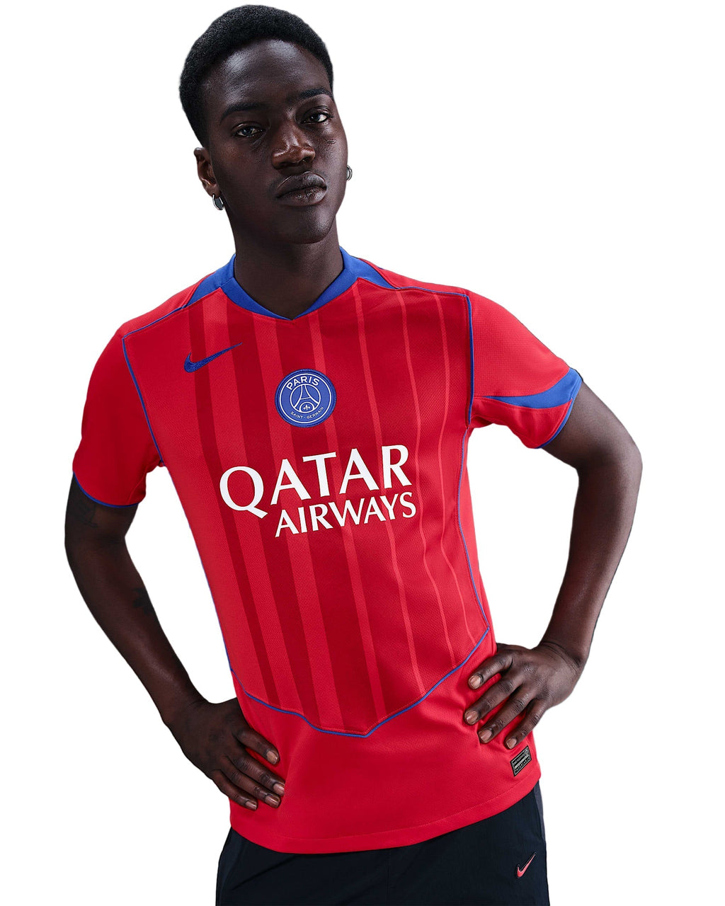 Nike Men's Paris Saint-Germain DÃ©sirÃ© DouÃ© T90 Third Jersey w/ Champions League Patches 25/26 (Sport Red/Hyper Royal)