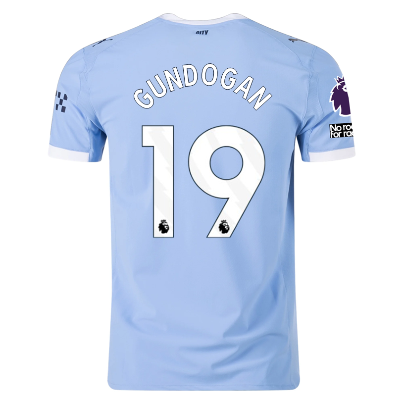 Puma Manchester City Authentic Gundogan Home Jersey w/ EPL + No Room For Racism Patches 25/26 (Team Light Blue/White)