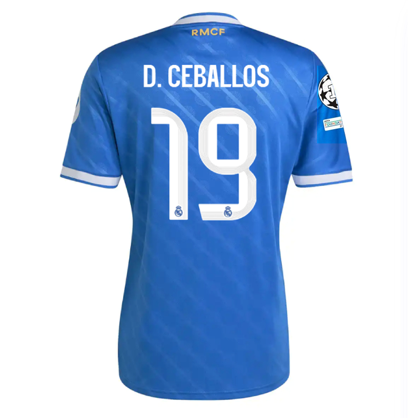 adidas D. Ceballos Men's Real Madrid Third Jersey 25/26 w/ Champions League Patches (Blue/White)