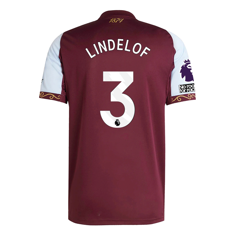 adidas Lindelof Men's Aston Villa Home Jersey 25/26 w/ NRFR + EPL Patches (Maroon/Blue)