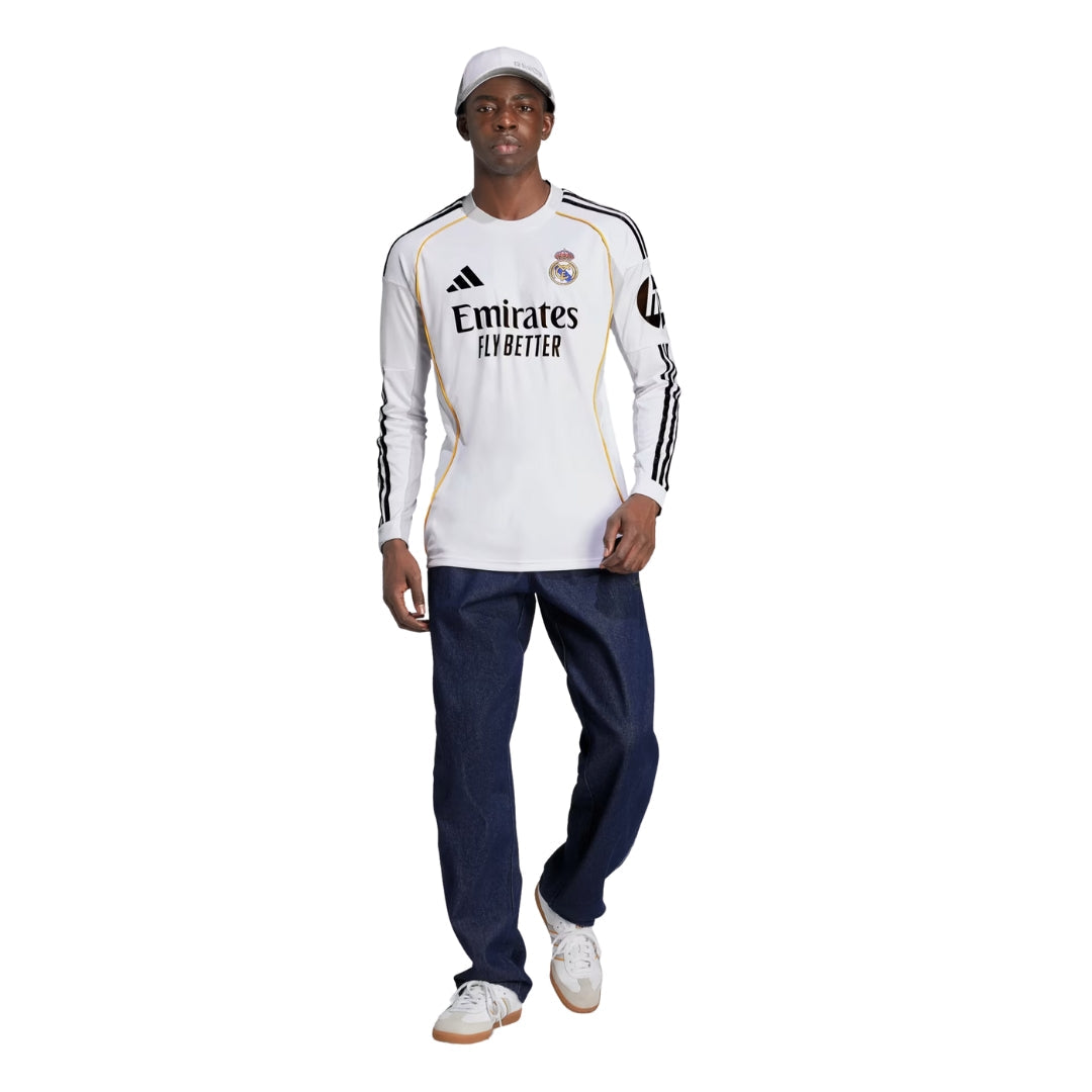 adidas Real Madrid Huijsen Long Sleeve Home Jersey w/ Champions League Patches 25/26 (White)