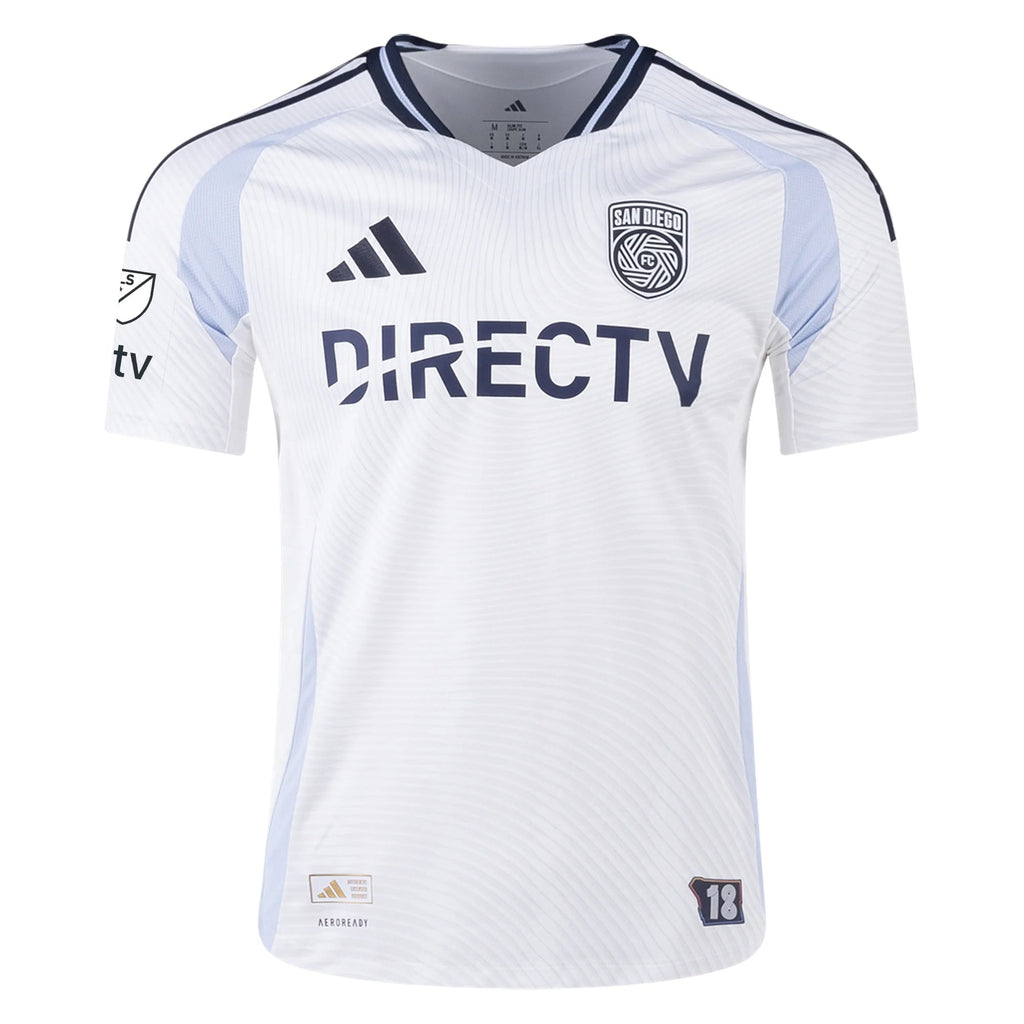 adidas San Diego FC Authentic Luca Bombino Away Jersey 25/26 w/ MLS & Apple Patch (White)