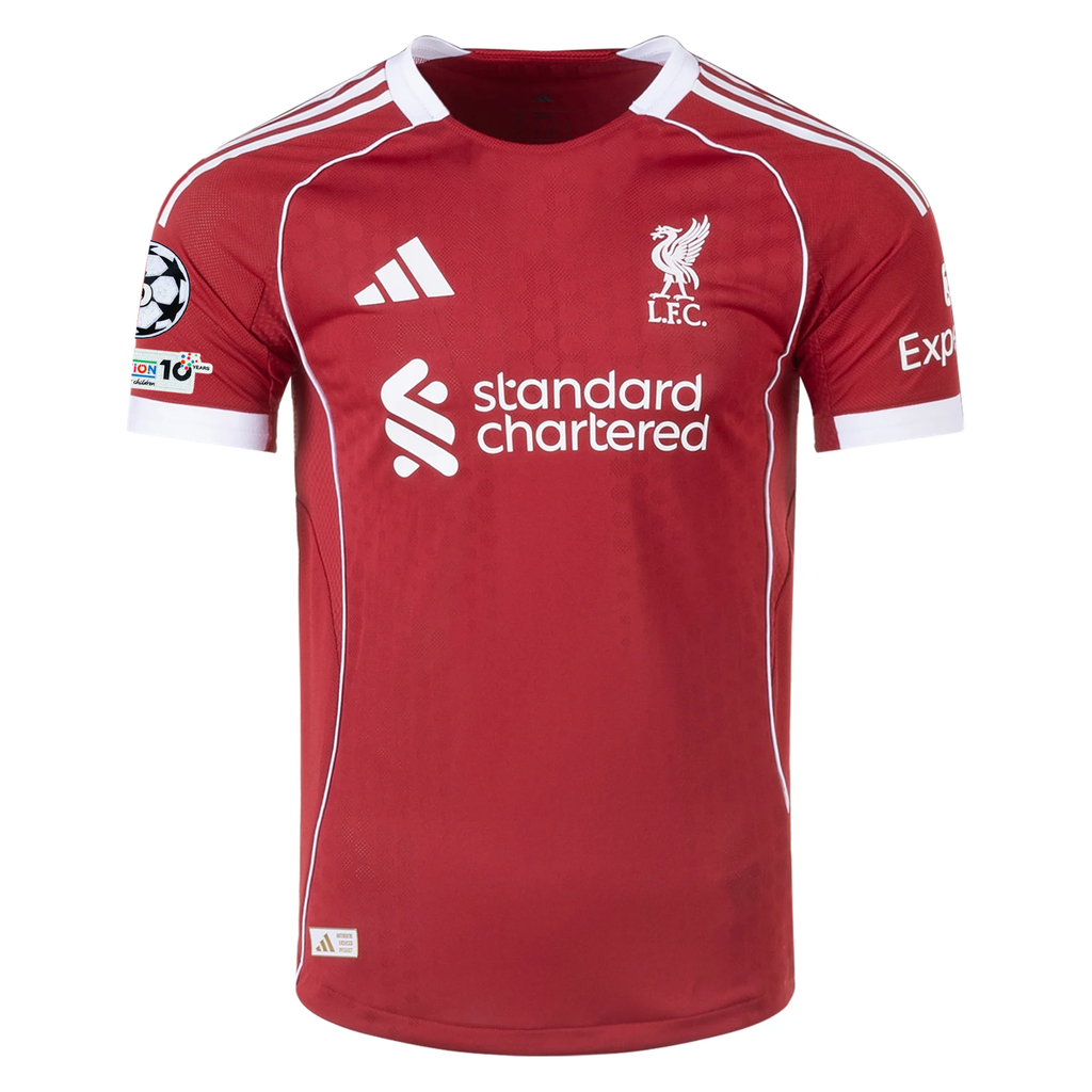 adidas Men's Liverpool FC Authentic Virgil Home Jersey 25/26 w/ Champions League Patches (Strawberry Red)