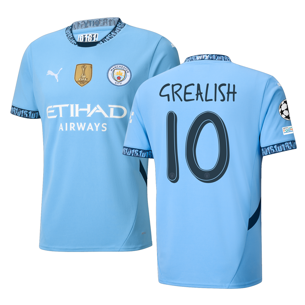 Puma Manchester Jack Grealish Home Jersey w/ Champions League + Club World Cup Patch 24/25 (Team Light Blue/Marine Blue)