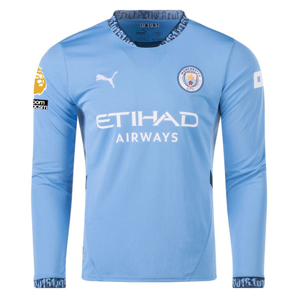 Puma Manchester City Rodrigo Home Long Sleeve Jersey w/ EPL + No Room For Racism Patch 24/25 (Team Light/Marine Blue)